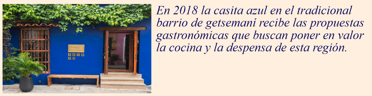 Celele Cartagena · Fachada Getsemaní azul y texto historia