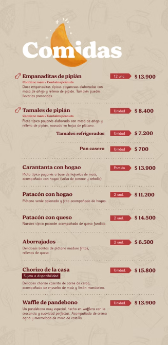 Mora Castilla Popayán · Menú 1
