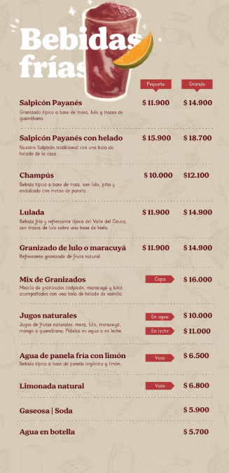 Mora Castilla Popayán · Menú 2