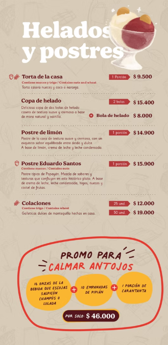 Mora Castilla Popayán · Menú 3