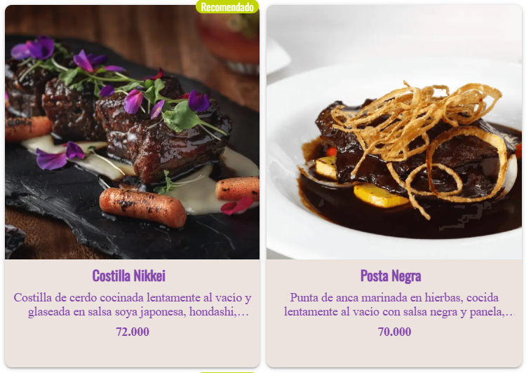 Platillos Voladores Cali · Menú 3: Costilla Nikkei · Posta Negra con precio